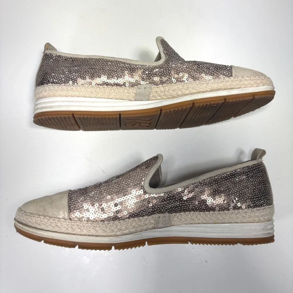 Paul Green Joaquin Women Silver Gold Sequin Espadrille Slip On Flats Size 6.5